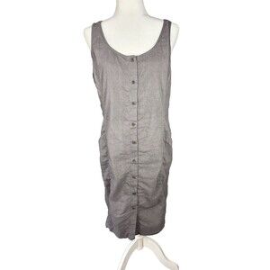 Eileen Fisher Linen Blend Button-Down Shift Dress Size Medium Gray Sleeveless